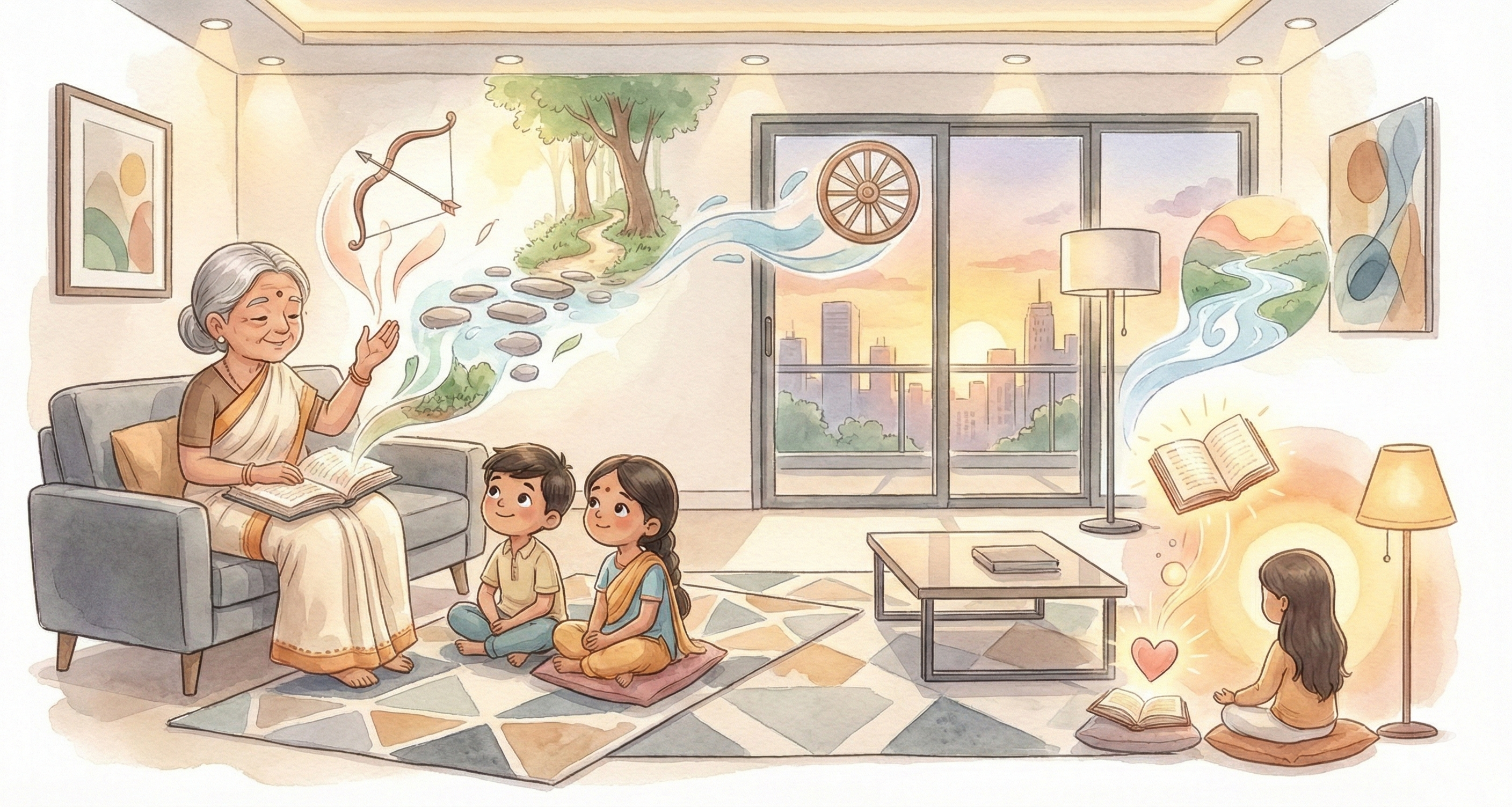 Grandmother telling stories from Indian epics