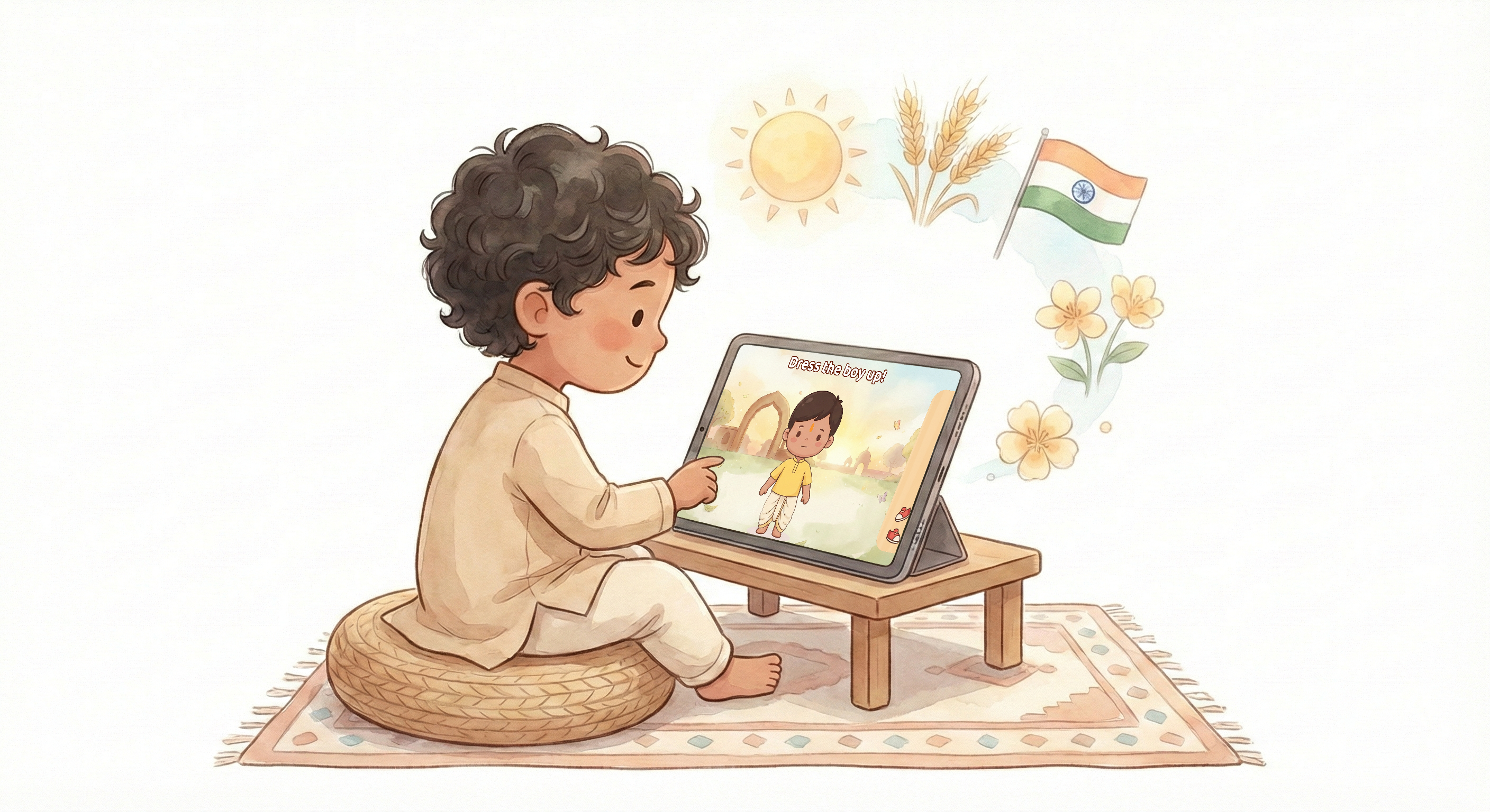 Child playing educational games on tablet