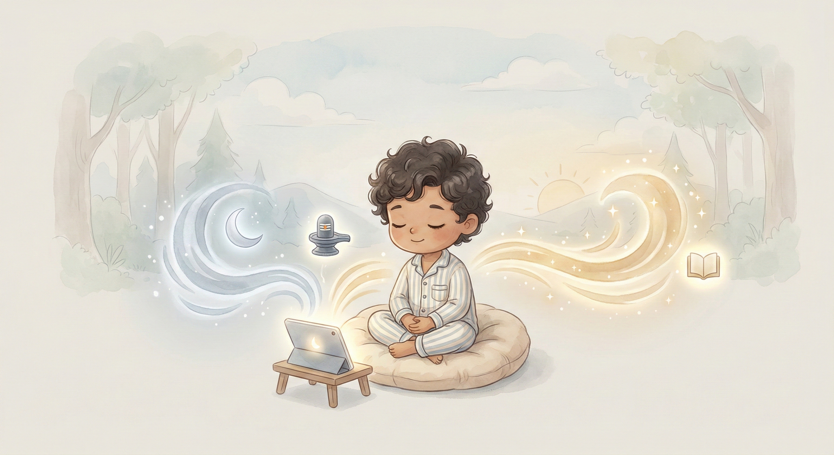 Child meditating and learning slokas